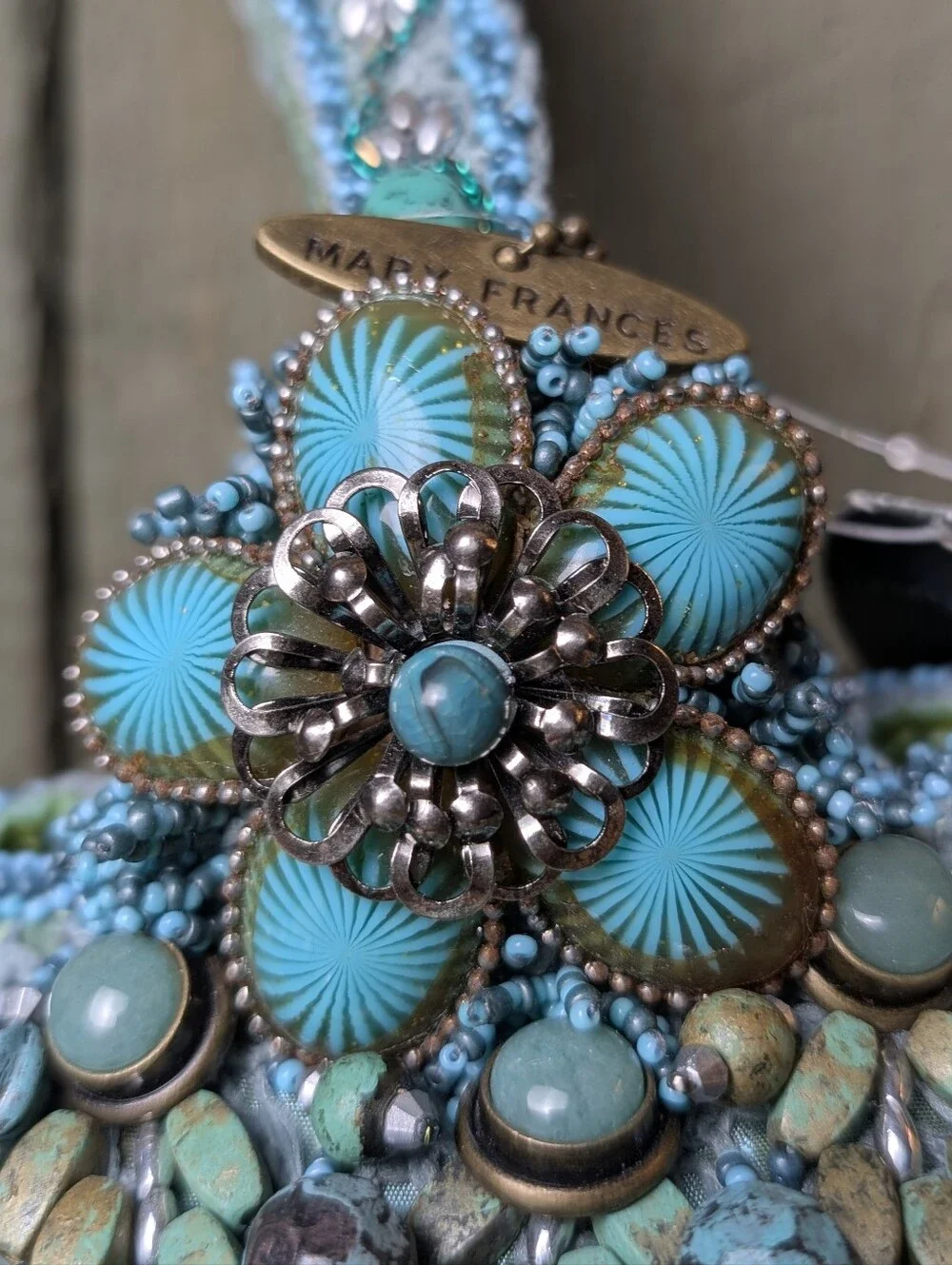 NWT Mary Frances 1872 Patina Turquoise Beaded Women’s Wristlet Bag - Picture 4 of 16
